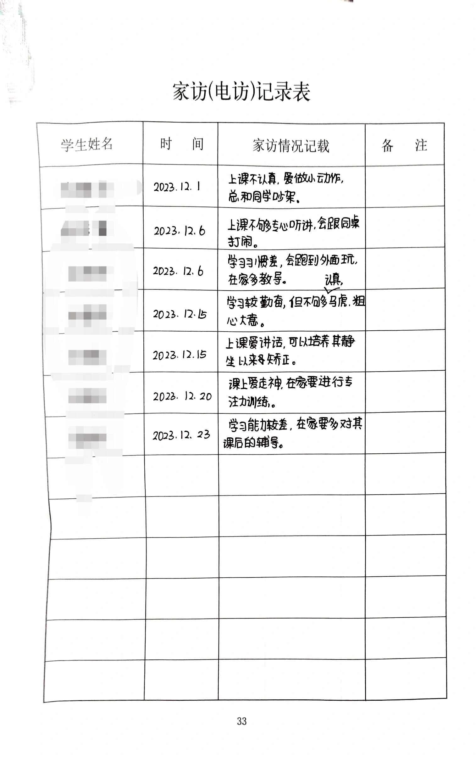 小班电访记录表图片