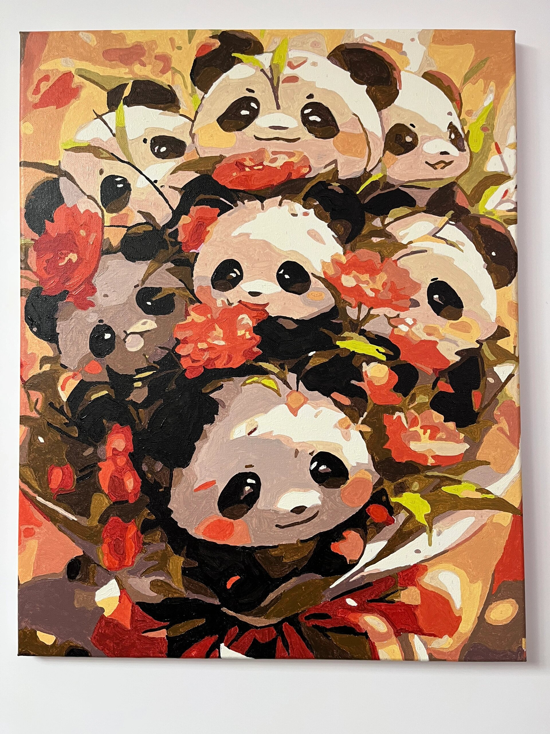 数字油画-熊猫花束