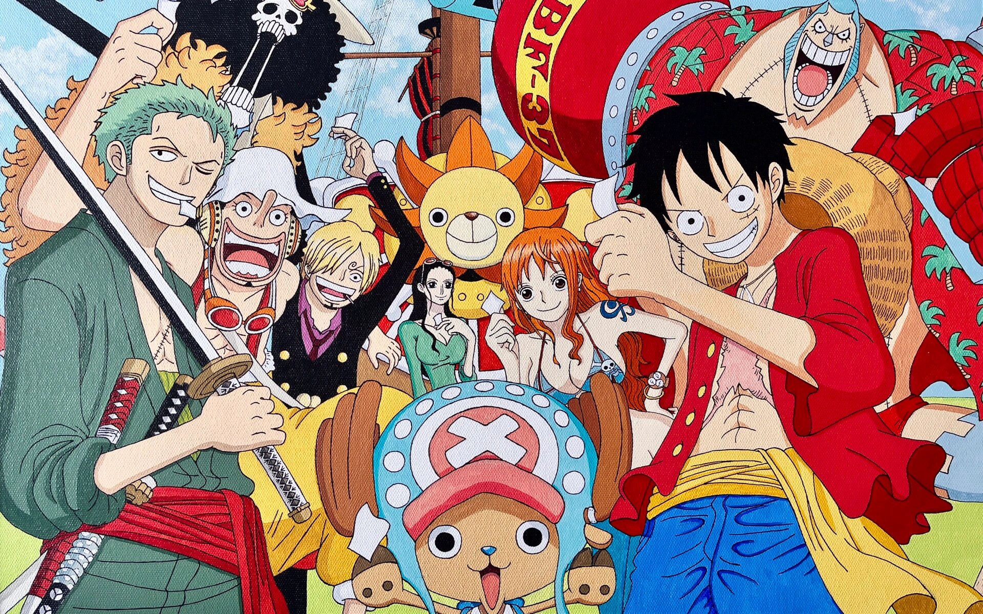 海贼王全家福手绘丙烯