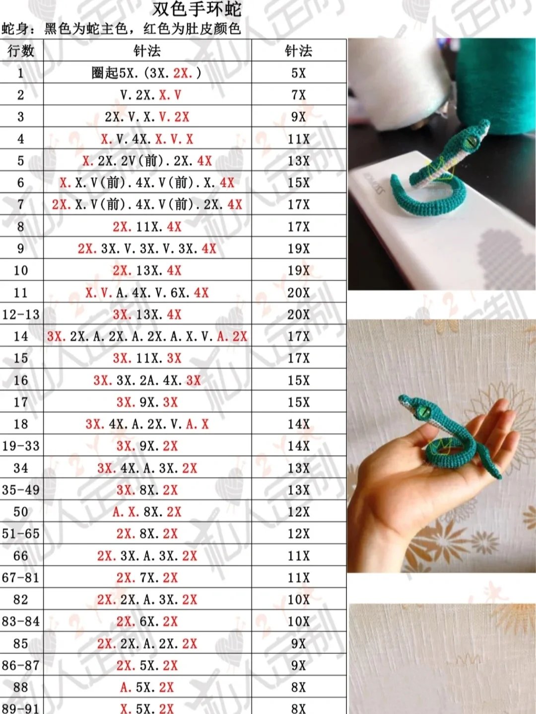 蛇🐍图解 线材:空心纱    钩针:1.0 图解来源