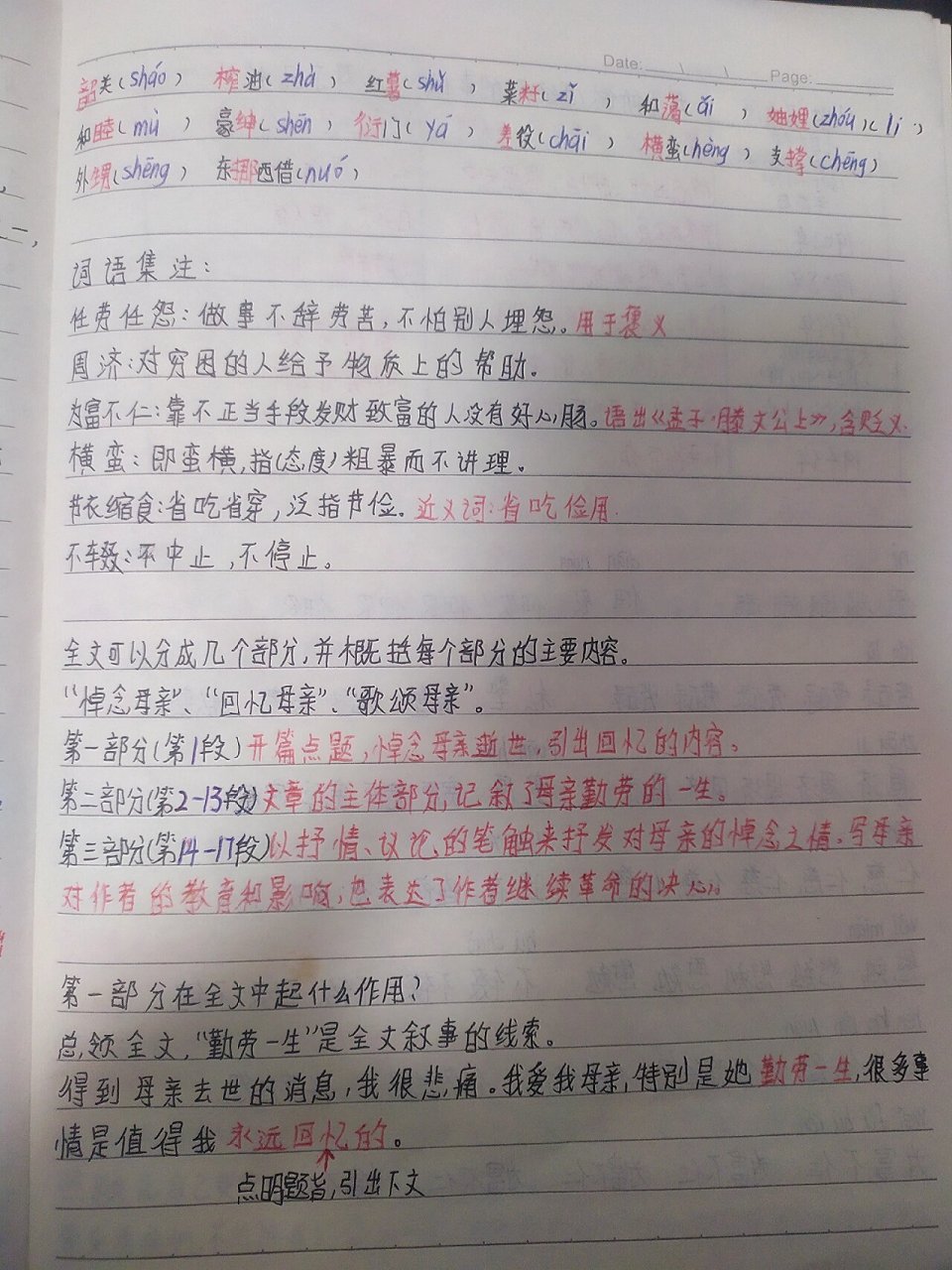 《回忆我的母亲》笔记图片