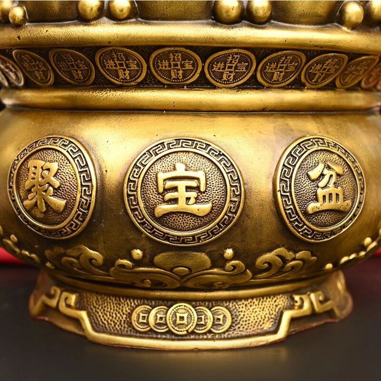 纯铜存钱罐聚宝盆双鱼日进斗金元宝储存罐招 大号双鱼聚宝盆 尺寸: 长