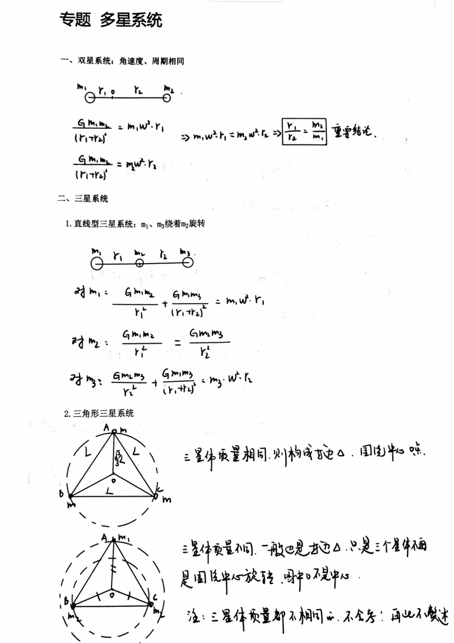 高中物理天体运动多星系统模型 天体的"追击相遇",多星系统:双星系统