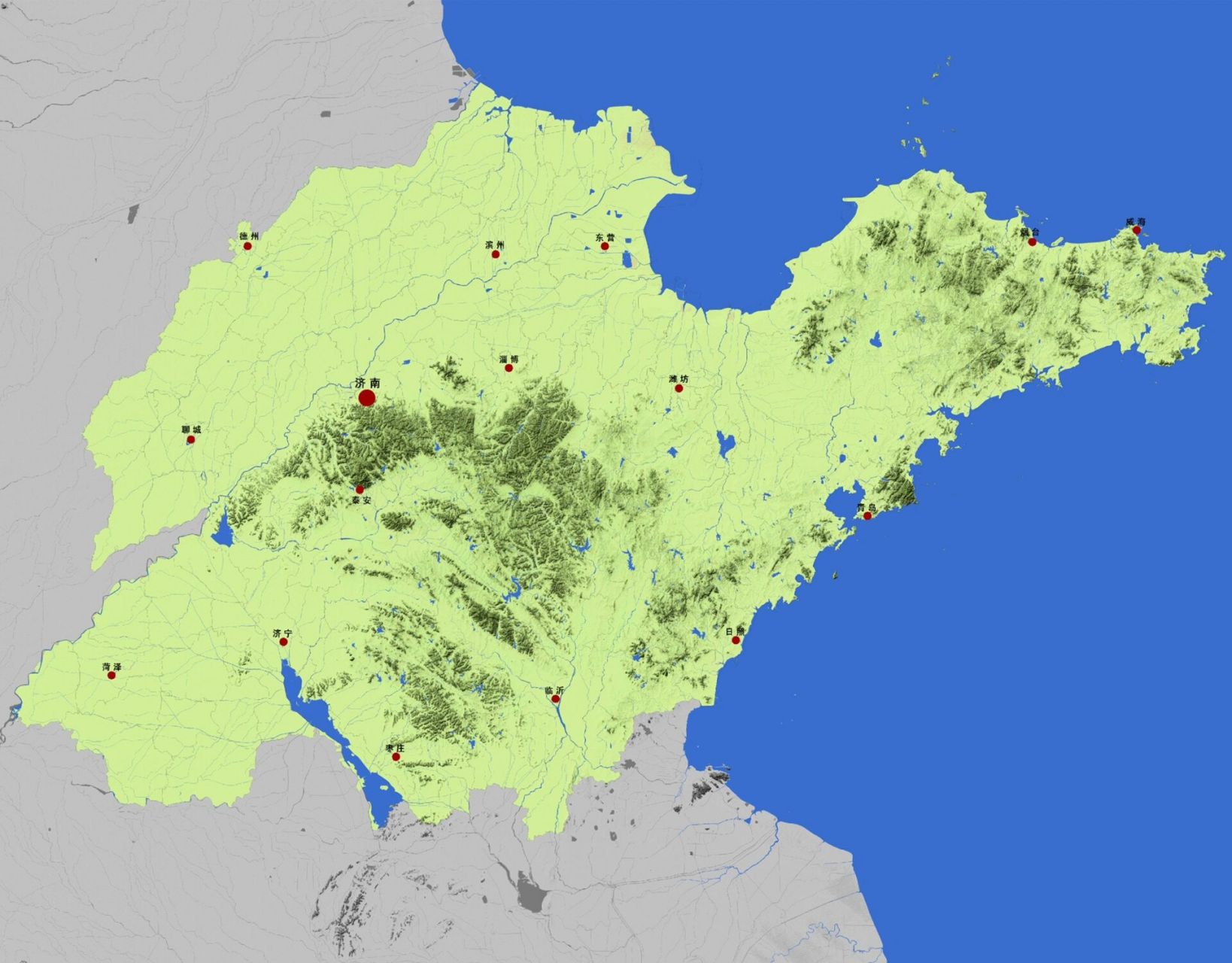 山东省地形图 山东