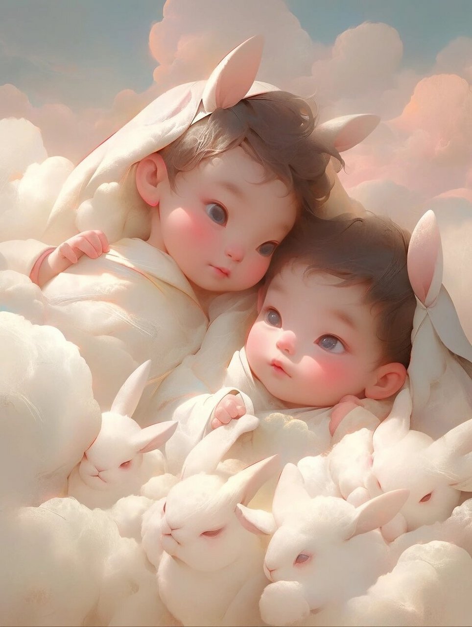 可爱萌哒哒的兔宝宝双胞胎头像来啦!