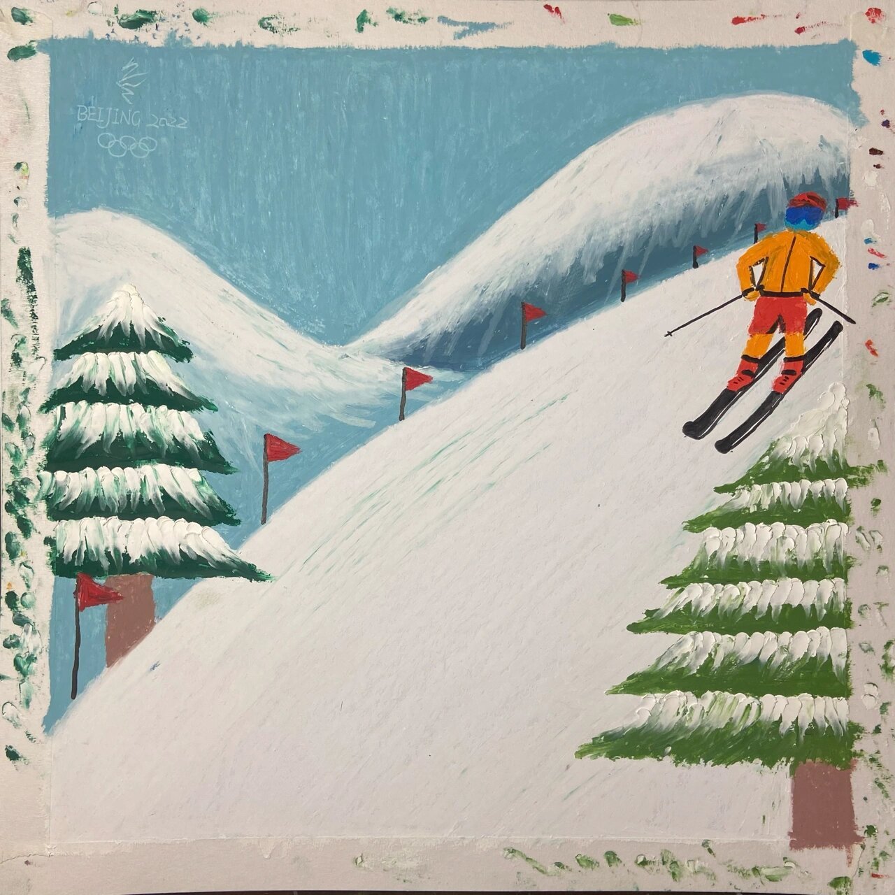 油画棒丨冬奥滑雪场景图 为之前的学员准备一些滑雪的场景图 主画面将