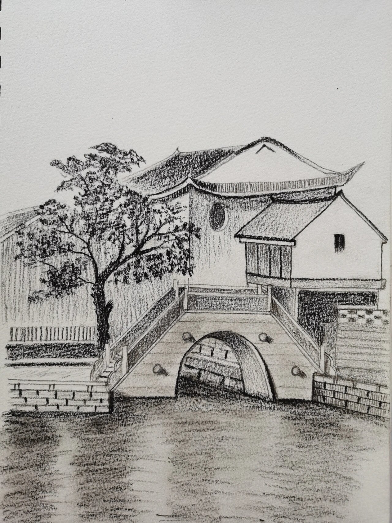 素描风景 水乡人家