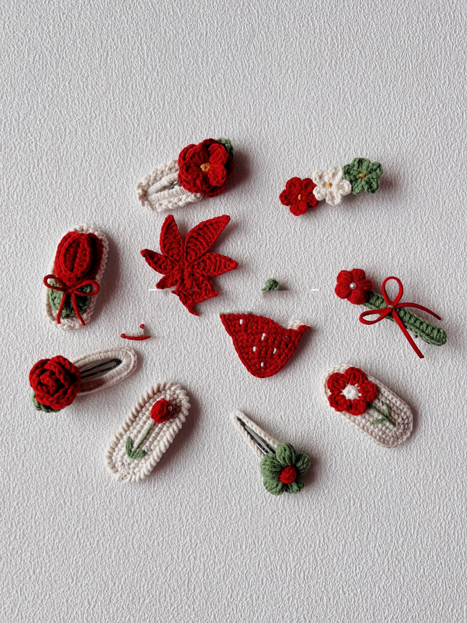 钩织发夹红色系合集|附图解  钩针:2.