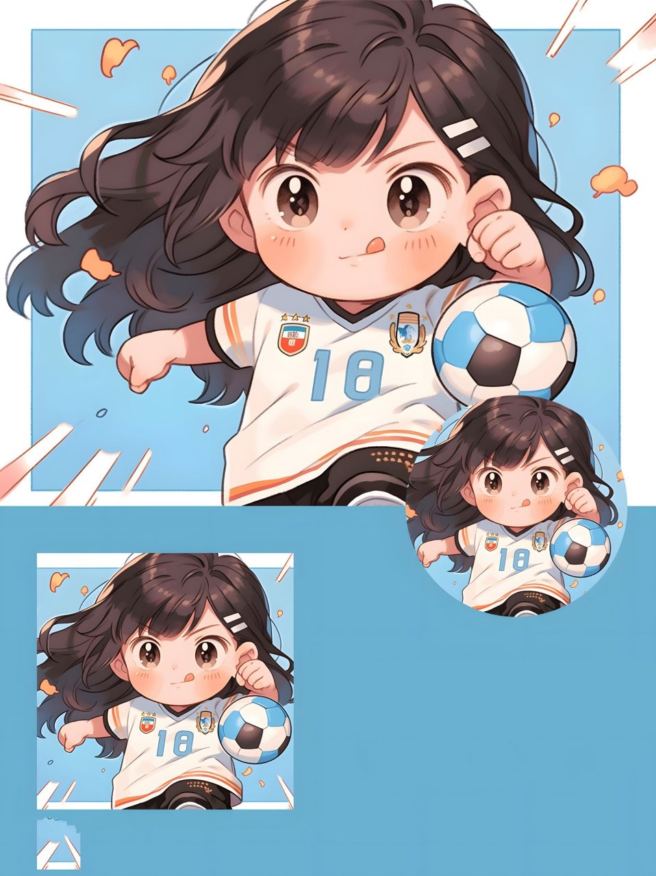足球女孩丨卡通头像丨单人 一个手拿足球的足球宝贝小女孩
