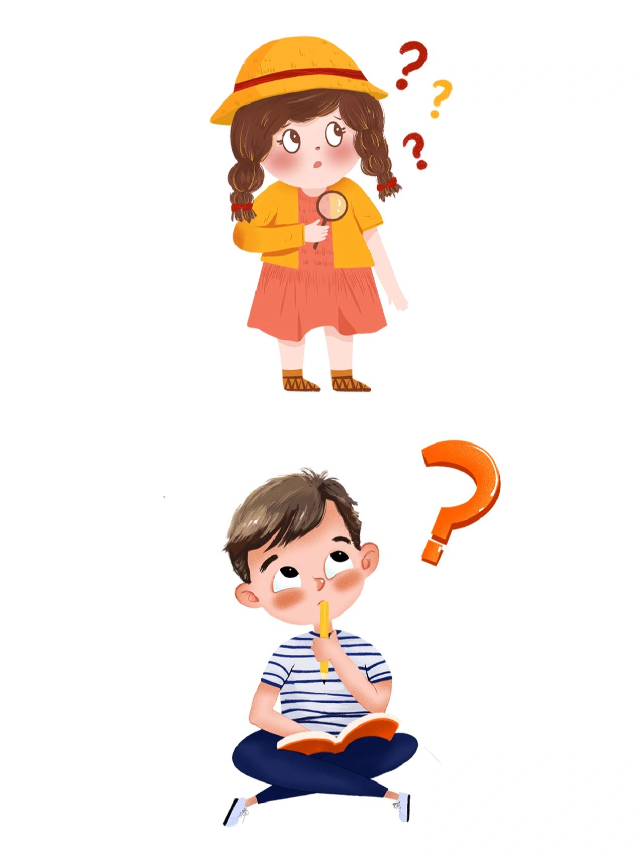 98免抠素材 | 卡通小朋友思考人物元素