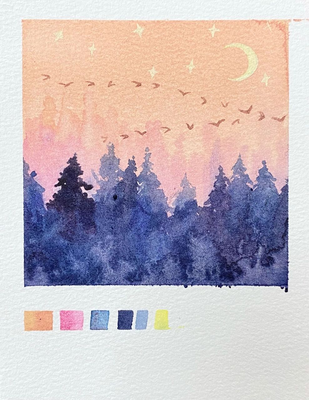 水彩入门风景|简单清新 梦幻森林图文教程 喜欢可以收藏⭐️点赞