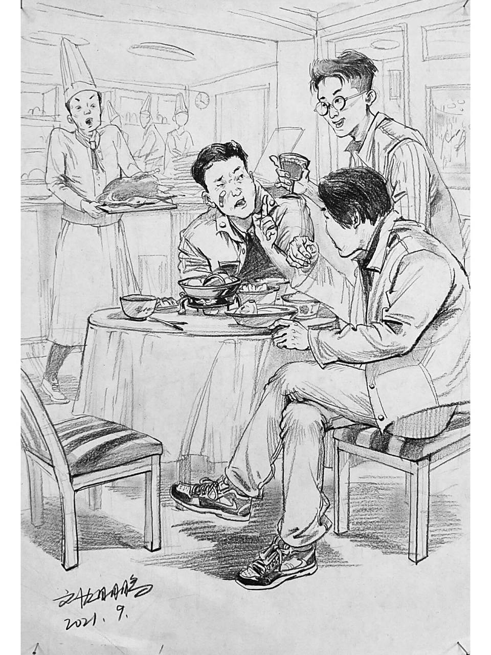 场景速写|《聚会》《友情》《饭店一角》