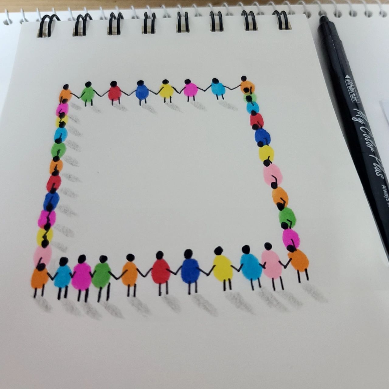 简笔画,零基础学画画～手牵手团结就是力量 临摹自ins,作者不详