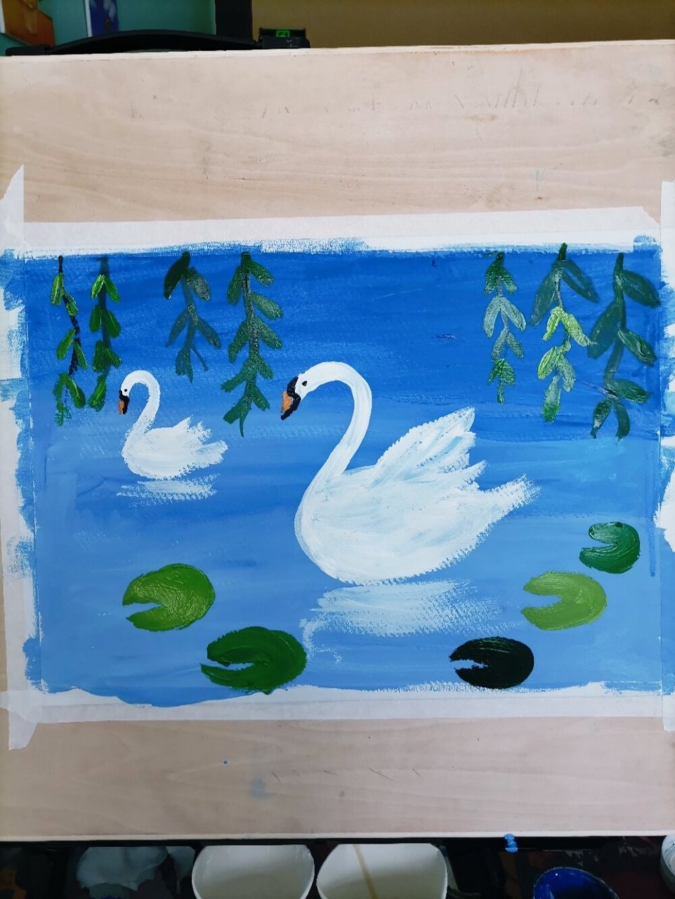 水粉画天鹅创意儿童画适合四到七岁