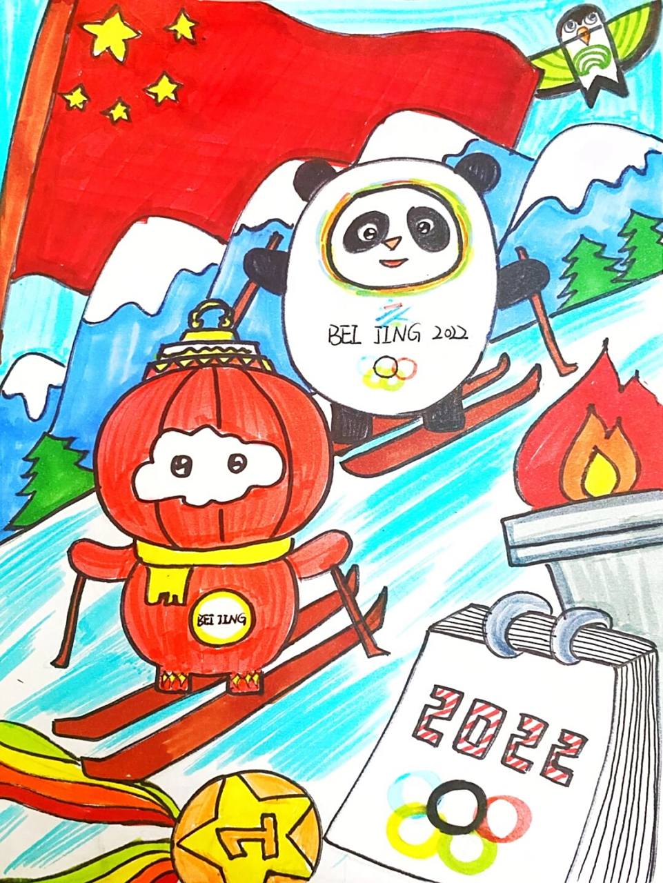 冬奥会主题画 #马克笔# #卡通画# #儿童画# #冬奥会主题画# #北京冬奥