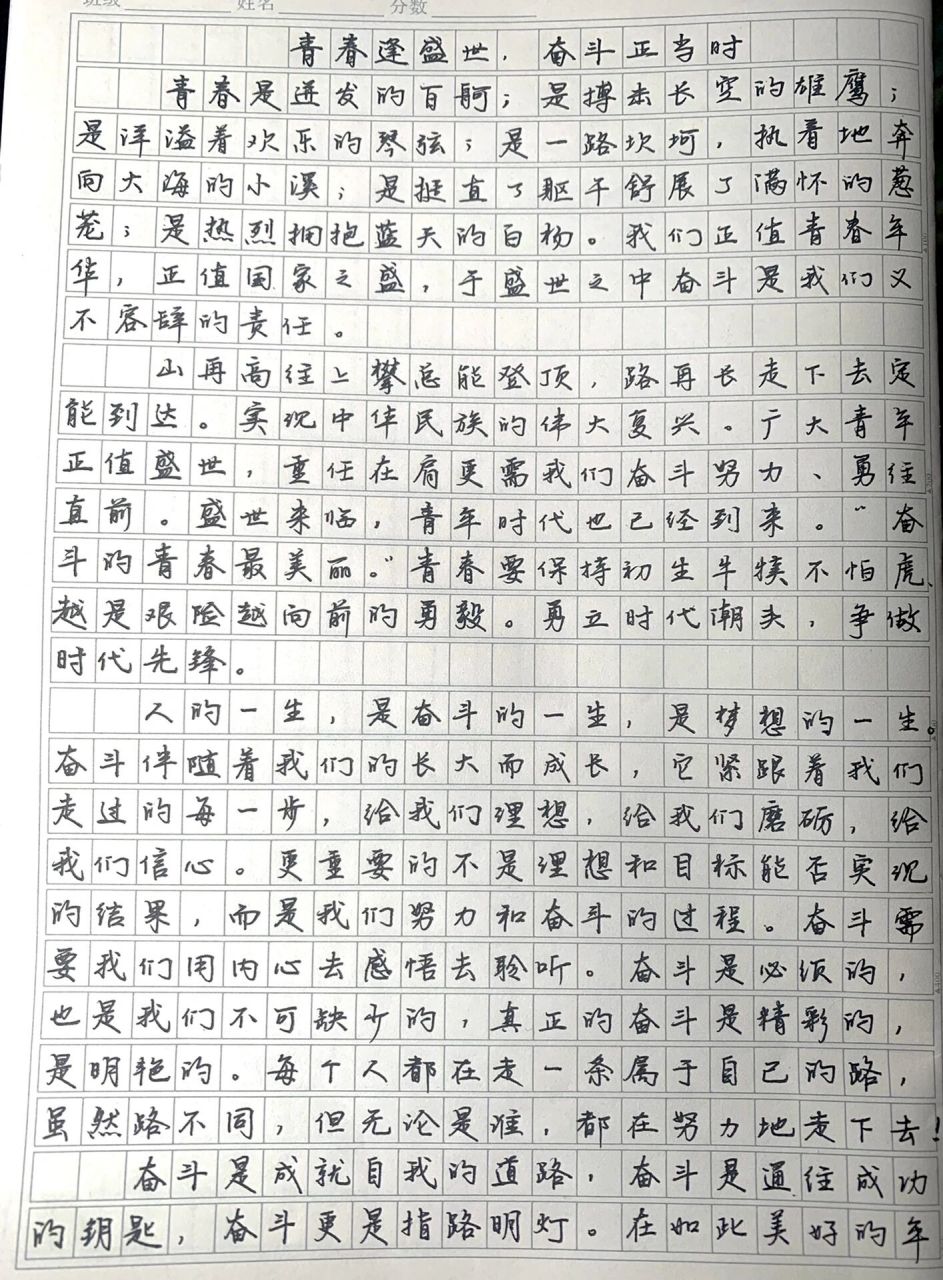 抄满分作文9515《青春逢盛世,奋斗正当时》