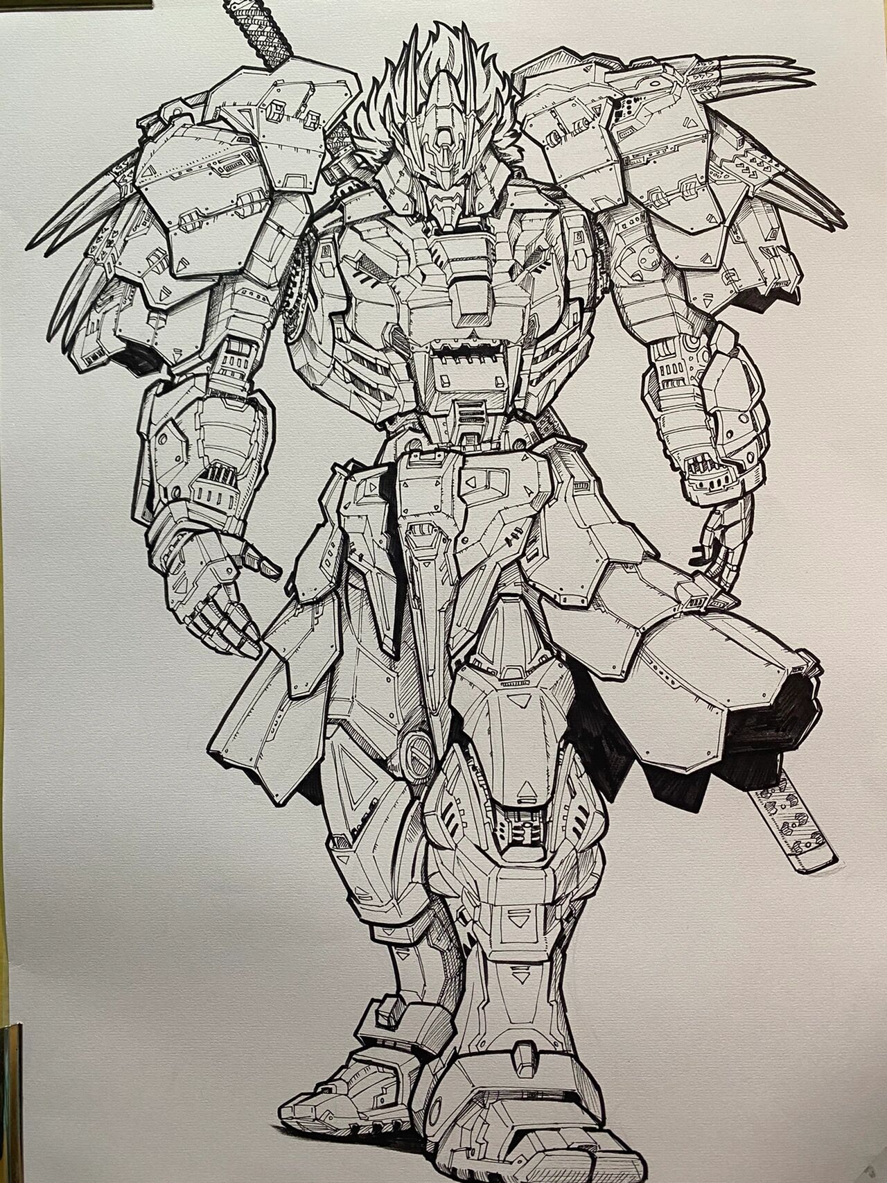 手绘机甲-甲斐之虎 上色版 先用了6个小时画了线稿,再试试上的色感觉