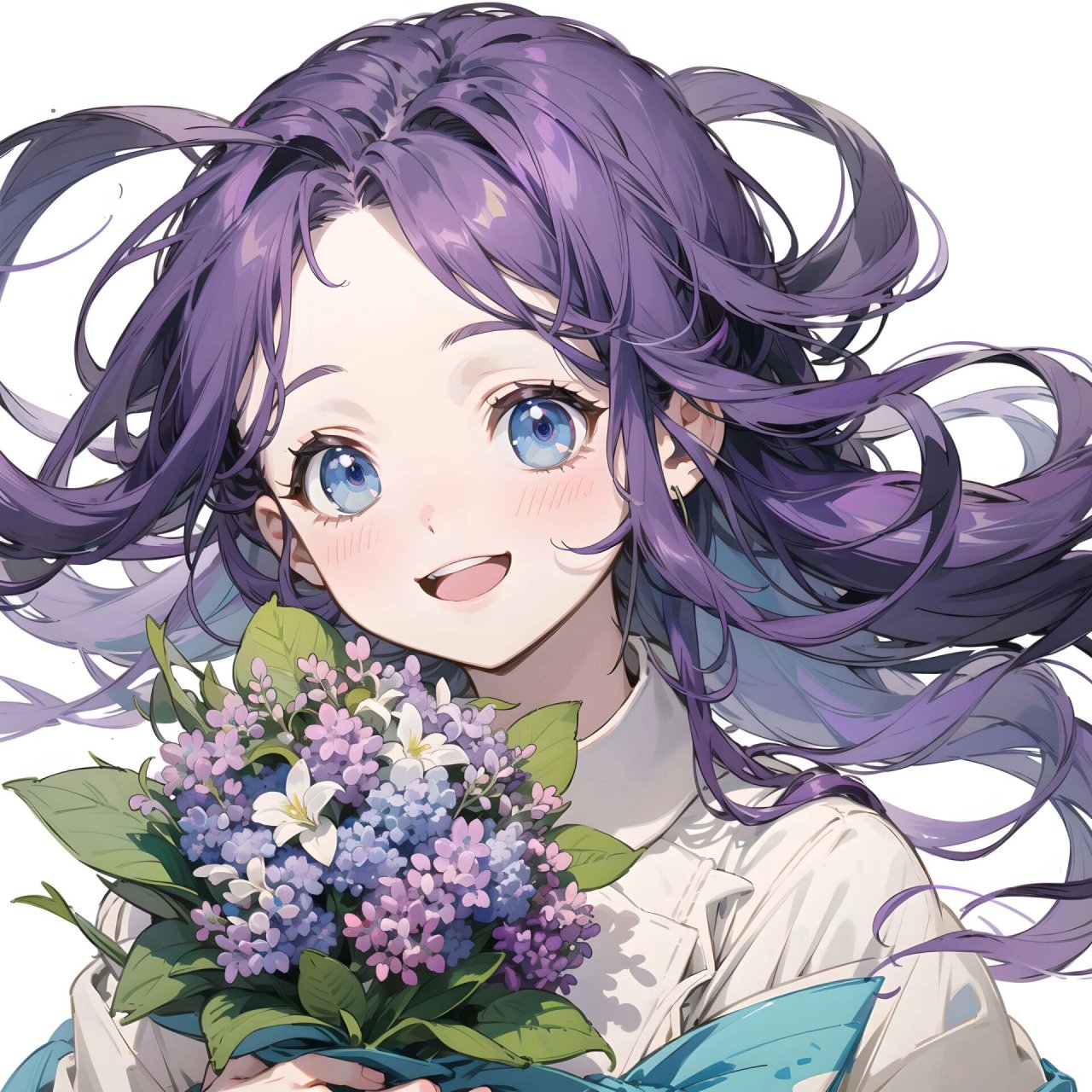 糖果风|可爱女生头像手捧花之丁香花系列 #ai绘画有点东西# #动漫女生