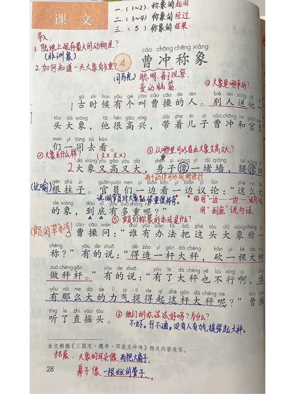 《曹冲称象》笔记 《曹冲称象》出自《三国志·魏书·邓哀王冲传》,讲