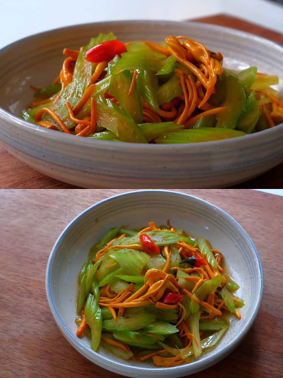 家常菜素菜100道95|西芹炒虫草花 92 	 食材:西芹 新鲜虫草花 小米