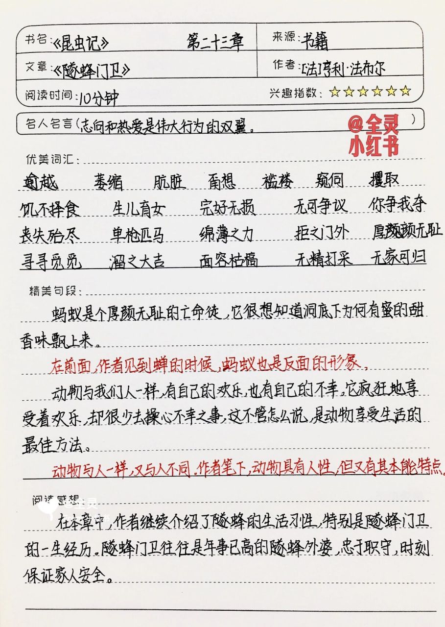 《昆虫记》读书笔记 | 第二十三章《隧蜂门 03全灵同款文具和图书