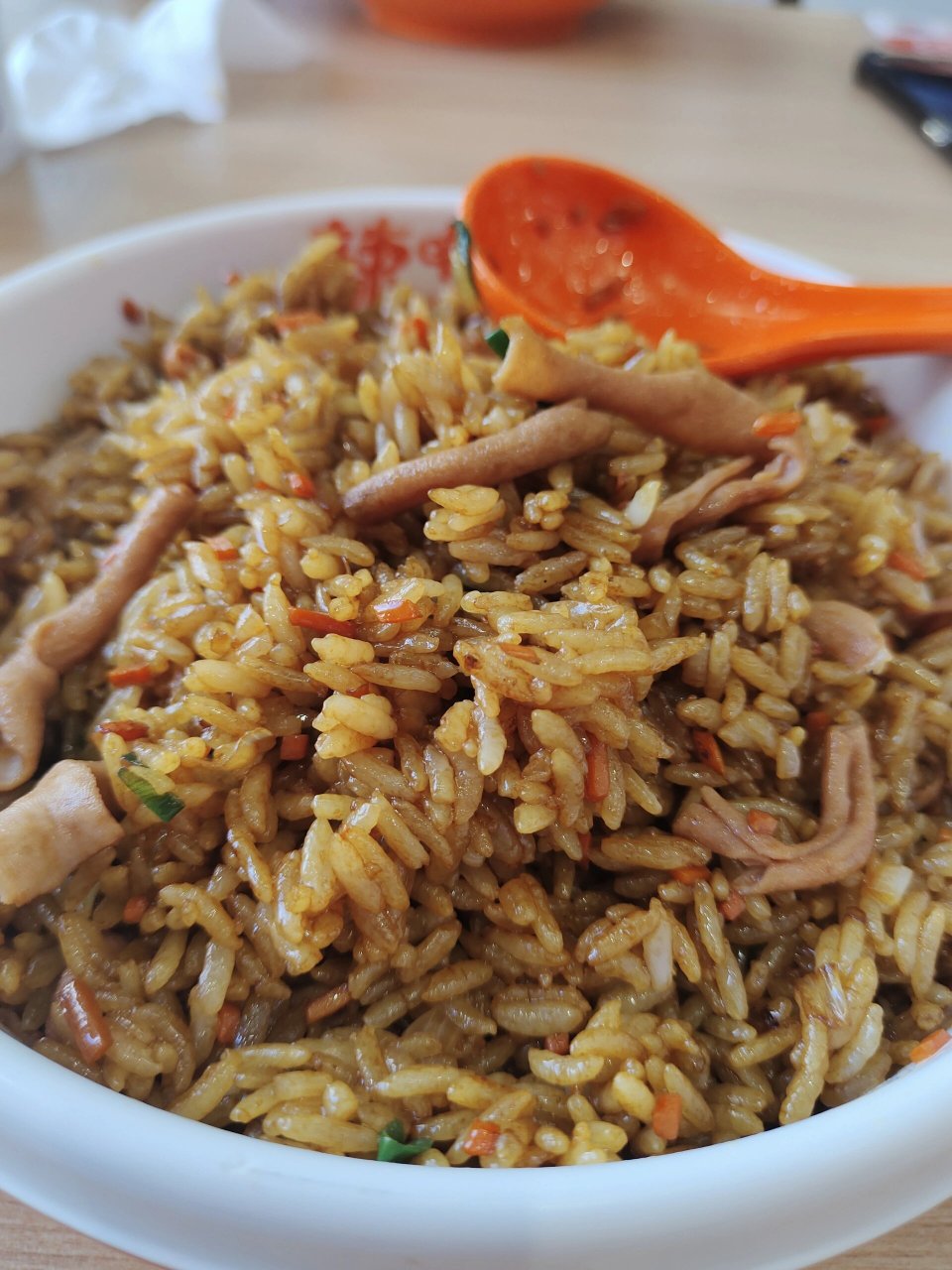 辣嘴鸭的鸭肠炒饭 鸭货店里的鸭肠炒饭 油油的麻麻的 鸭肠脆脆的,一份