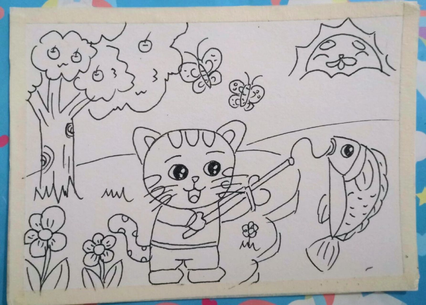 小猫钓鱼绘本 简笔画图片