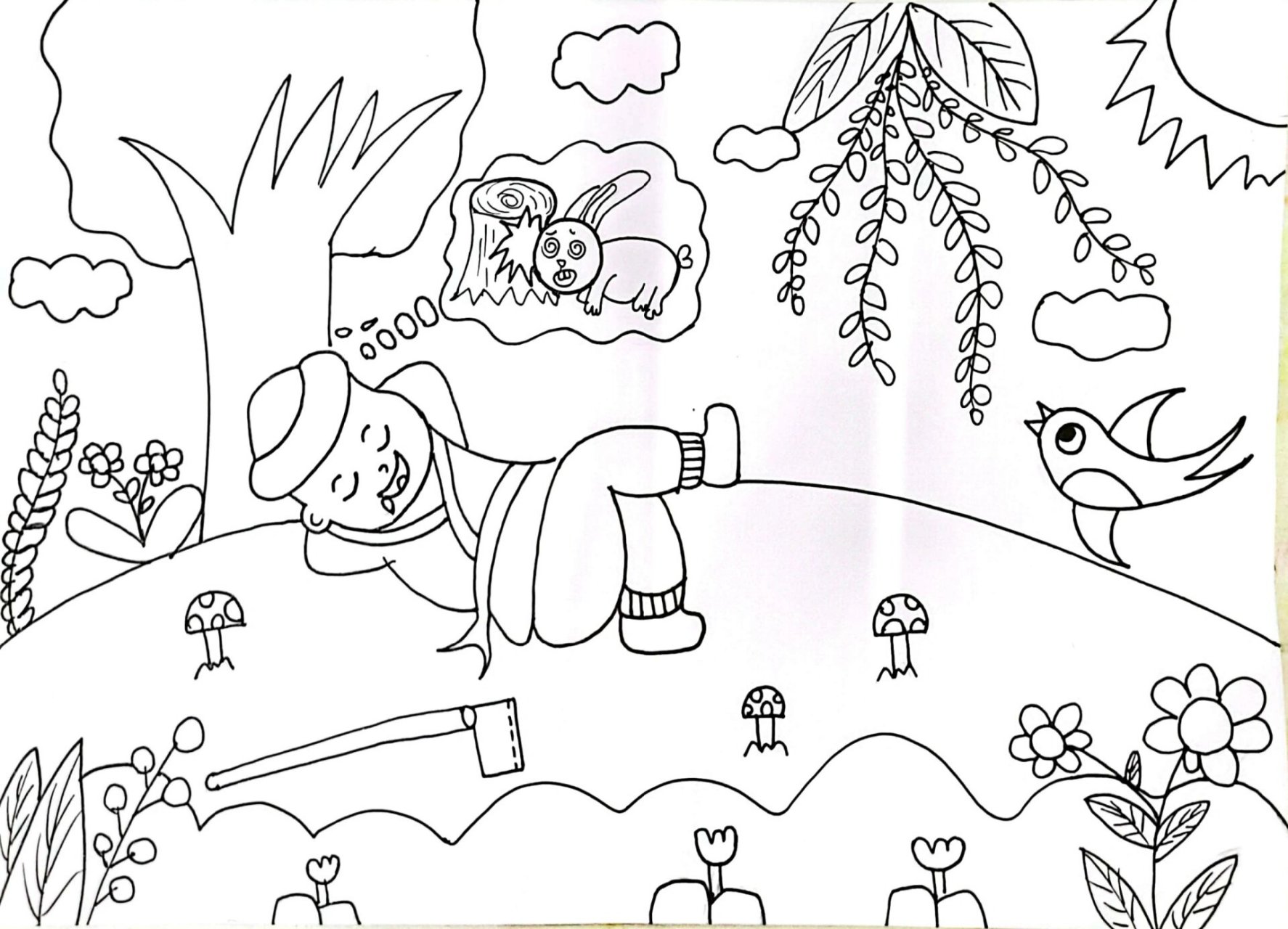 创意美术/《守株待兔》 适合5-7岁小朋友