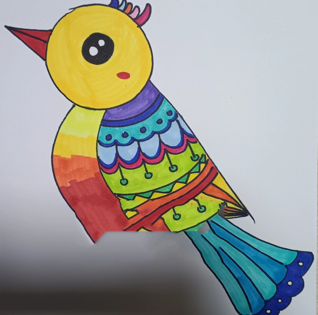 创意美术《可爱小鸟》儿童画 1,工具材料: 马克笔,勾线笔,卡纸 2,适合