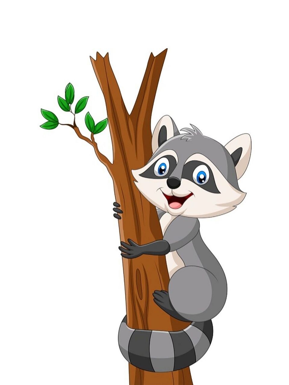 免抠元素|树枝上的卡通浣熊 也许有很多人会觉得浣熊非常可爱 我只能