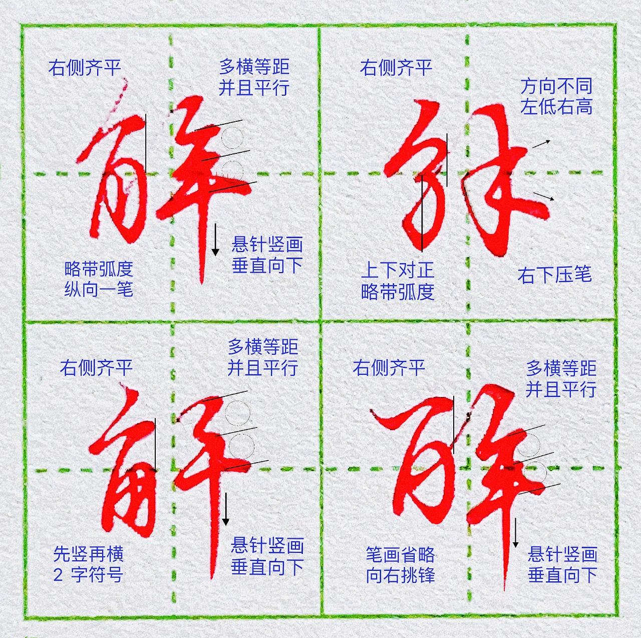 硬笔行楷常用字|解字的多种写法99