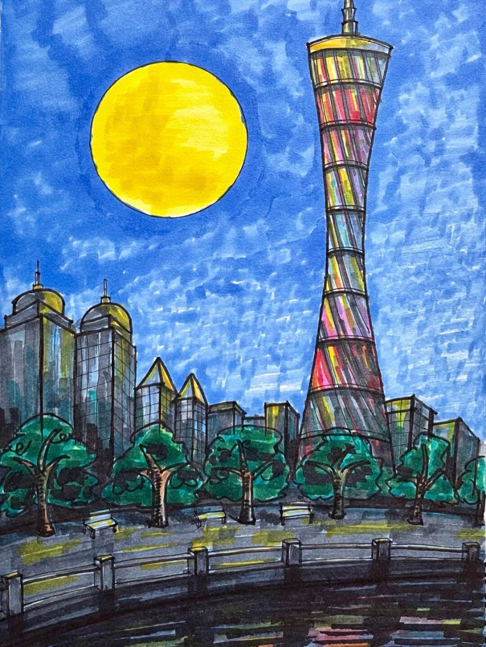 广州塔绘画作品图片图片