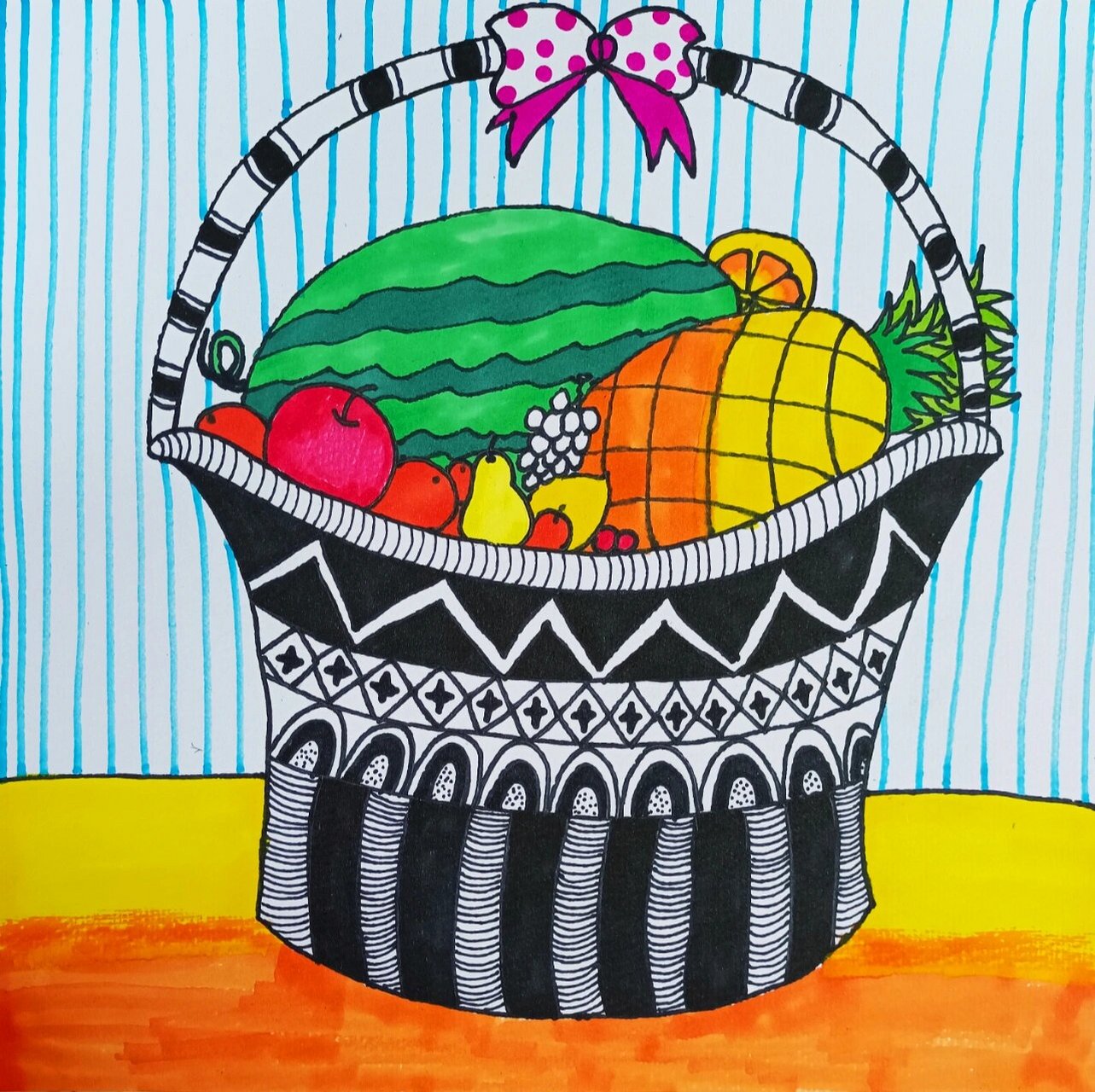 儿童画简单漂亮水果篮图片