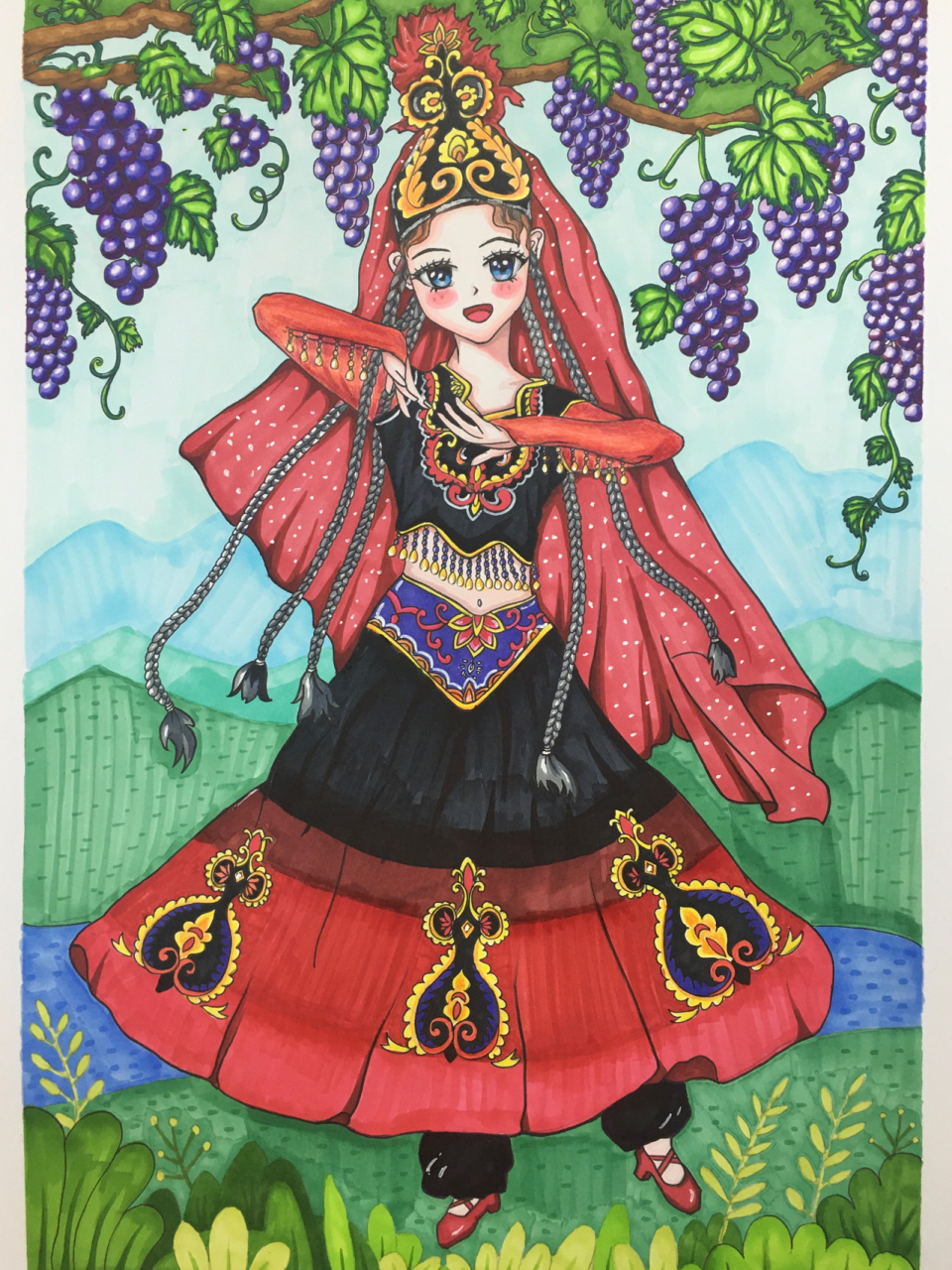 56个民族创意绘画维吾尔族 公元前60年,西汉中央政权设立西域都护府,