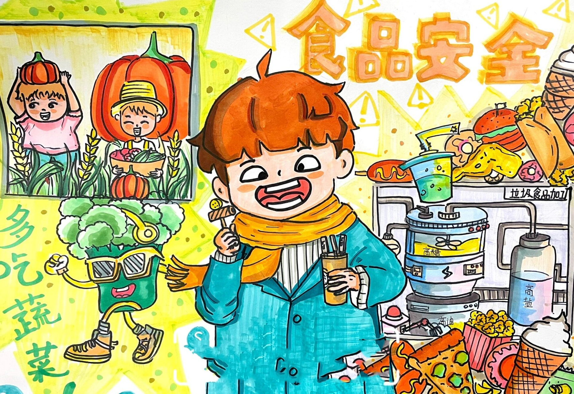 主题绘画|食品安全 ————————99小谢绘画99