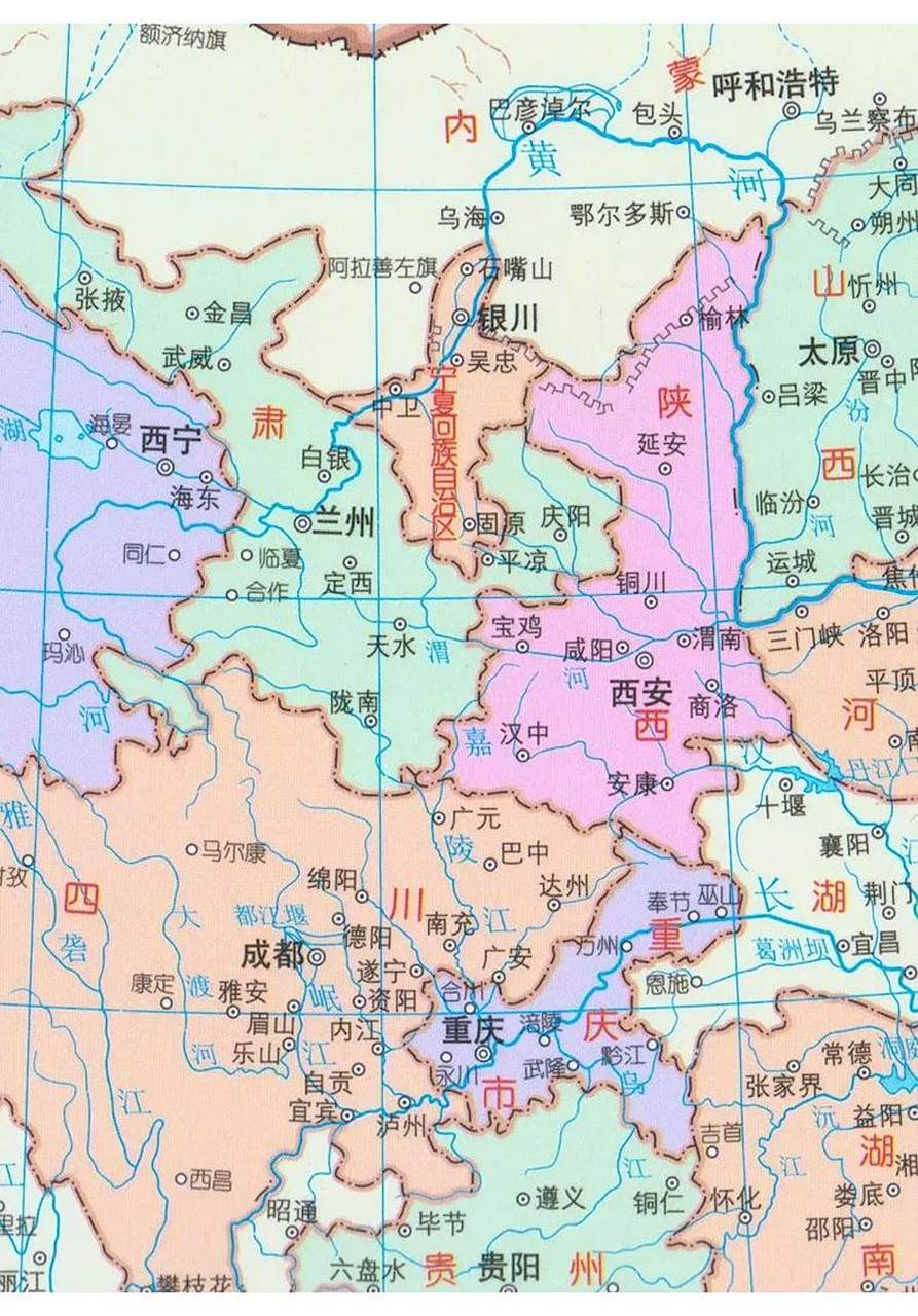 陕西省是我国邻省最多的省份,一共有8个相邻的省市区,有山西,河南