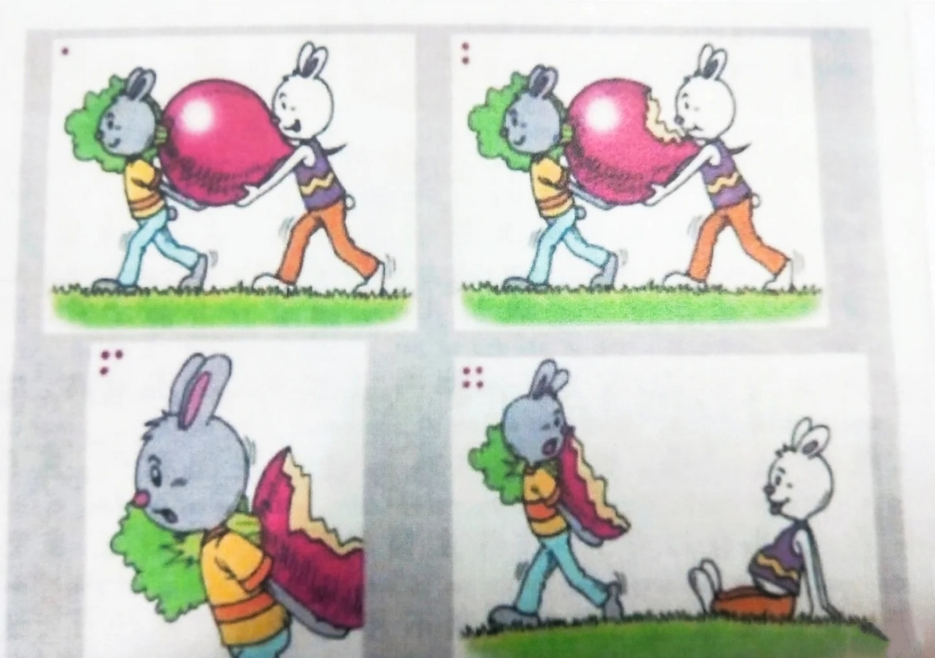 看图写话 兔子兄弟抬萝卜 一天早晨,碧空如洗,兔哥哥和兔弟弟在菜地里