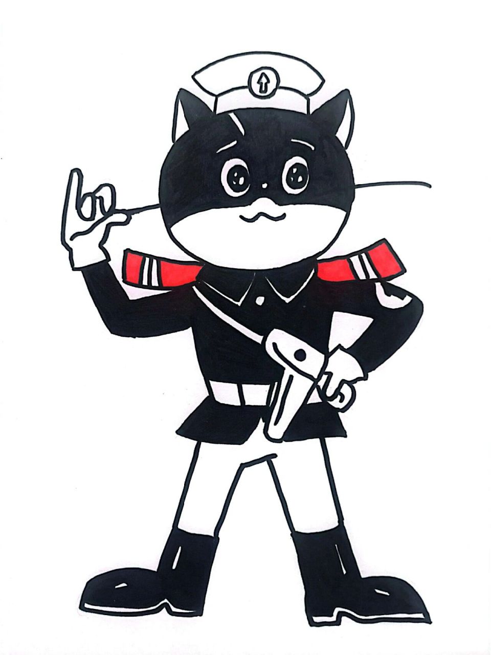 儿童画–黑猫警长(有步骤有课件) 适合6-8 白色的胡须和边缘线,先涂