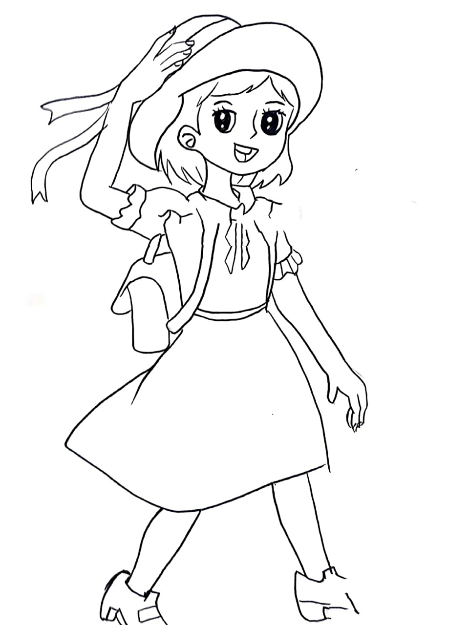 小女孩 春游 散步简笔画漫画 马克笔