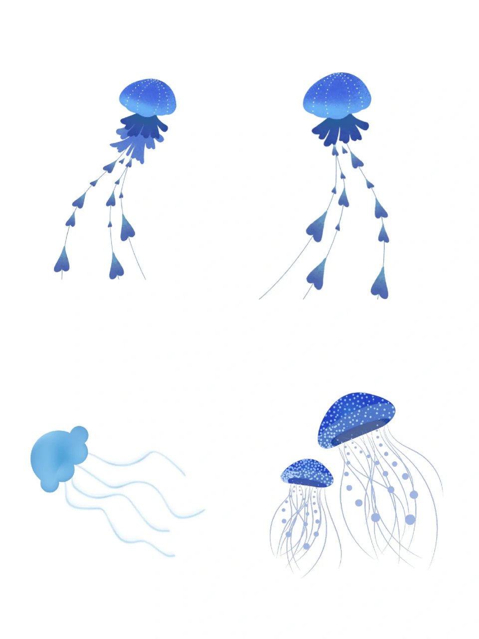 今天给大家分享一组海洋生物,梦幻的水母免抠素材.