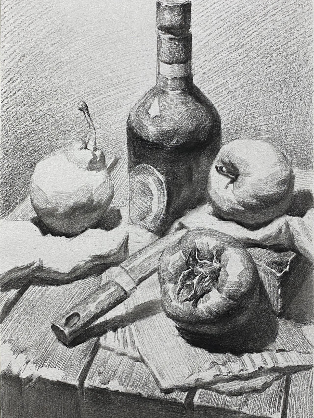 酒瓶静物组合明暗素描步骤图来了