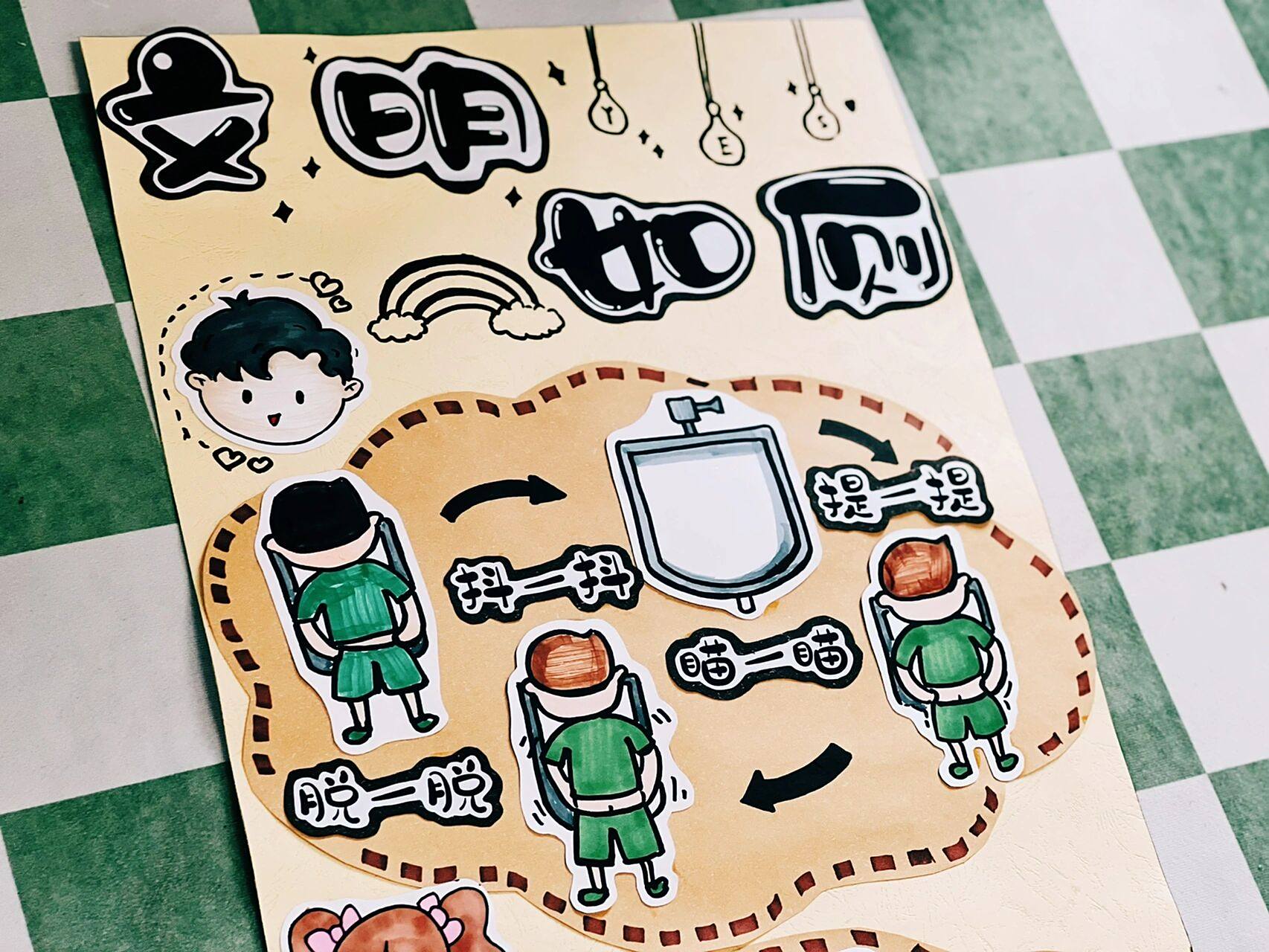 文明如厕 小班自理能力海报,文明如厕!