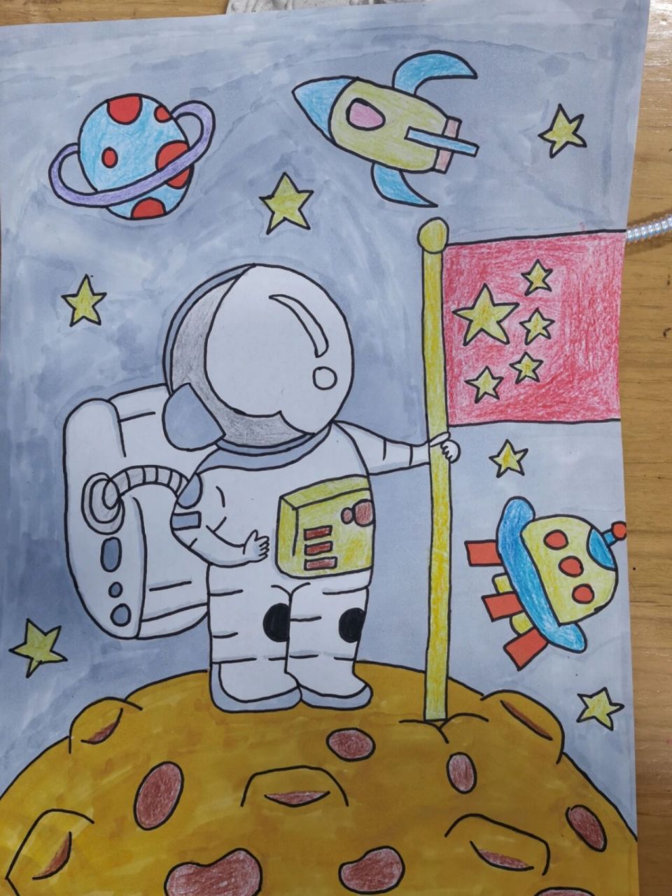 宇航员登月简笔画彩色图片