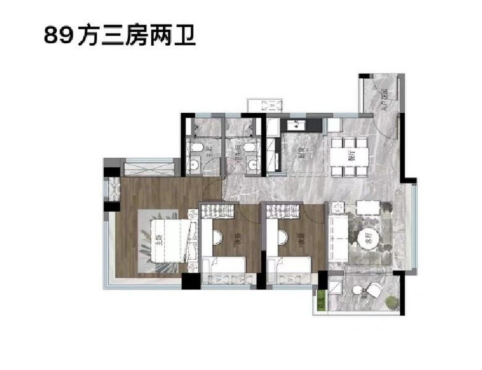 项目最小的户型,朝北,也就是可以看到石化厂区,但户型真心不错