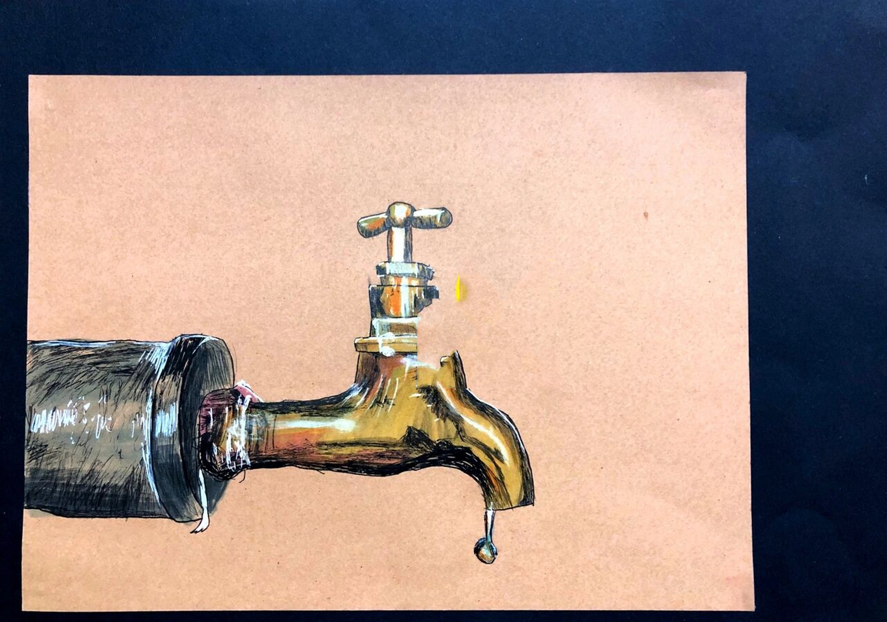 水龙头学生 课题:《水龙头》 材料:牛皮纸,勾线笔,马克笔,彩铅 教学