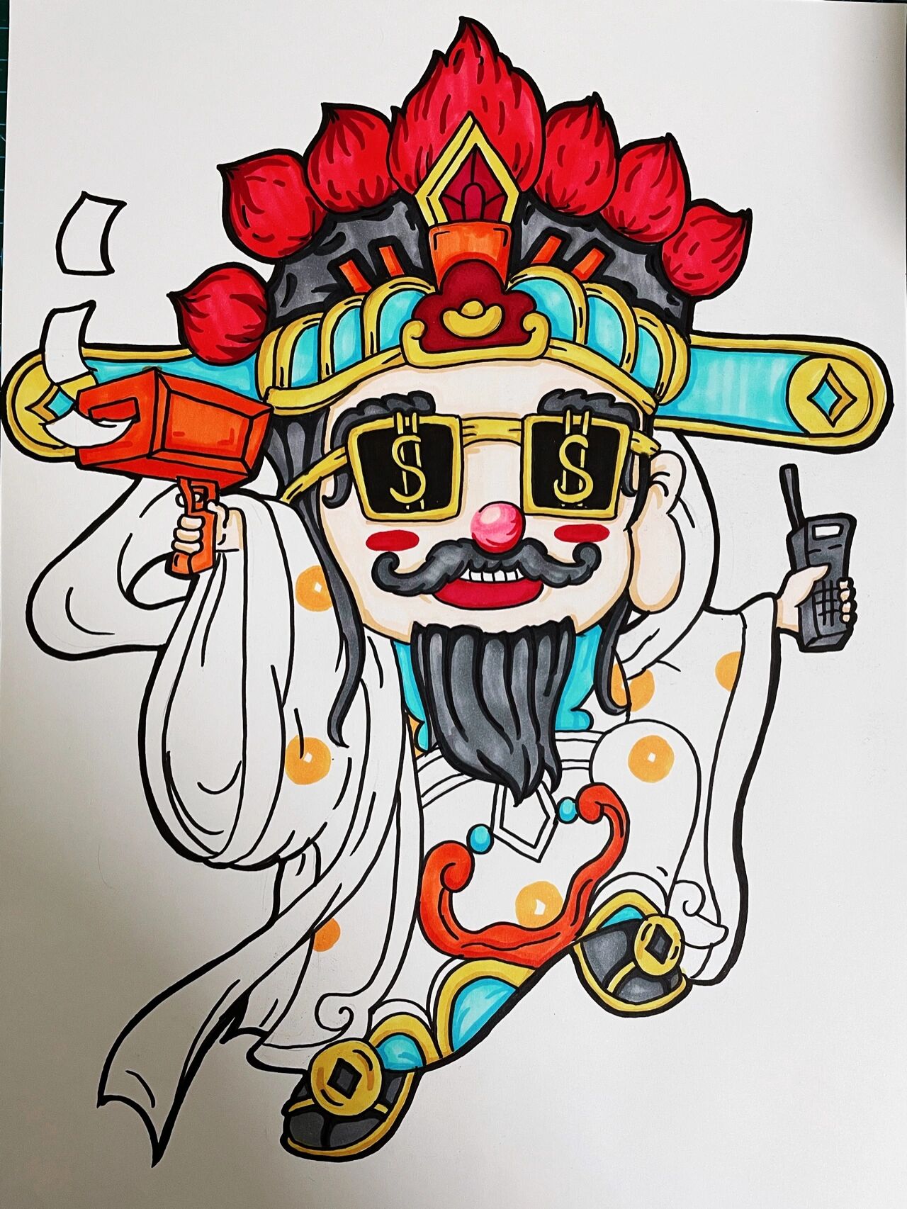 马克笔手绘了一个财神
