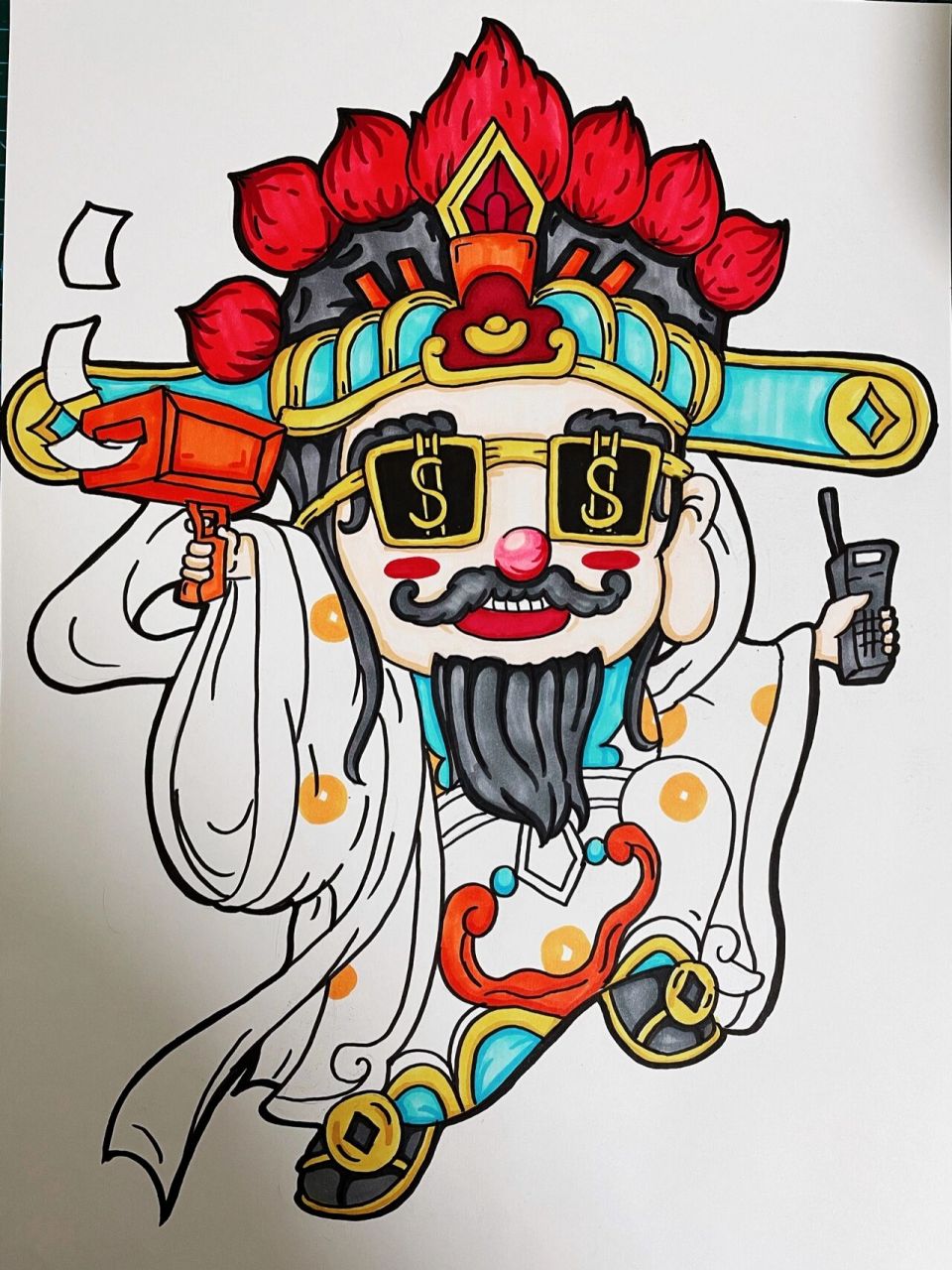 马克笔手绘了一个财神 今日分享q版动漫之福禄寿禧财之财神 马克笔