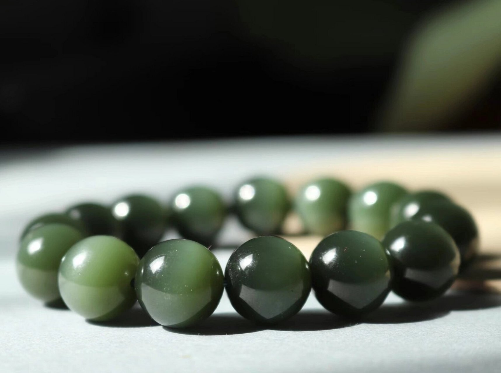 碧玉黑猫眼 和田玉碧玉【黑猫眼61手串】 臻品--老坑碧玉猫眼,冰底