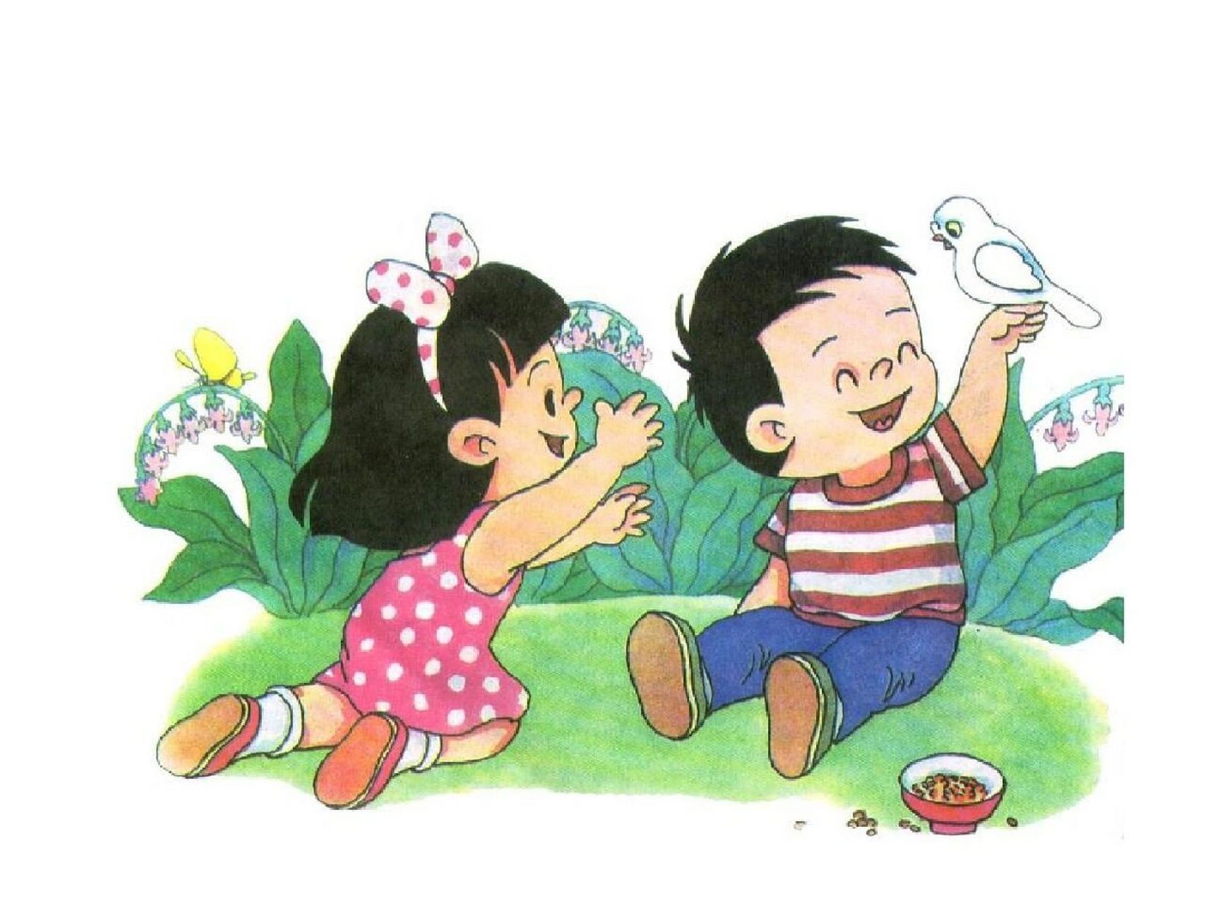 救助小鸟主题看图写话 《带着小鸟去散步》 春风一吹,万物复苏,春天好