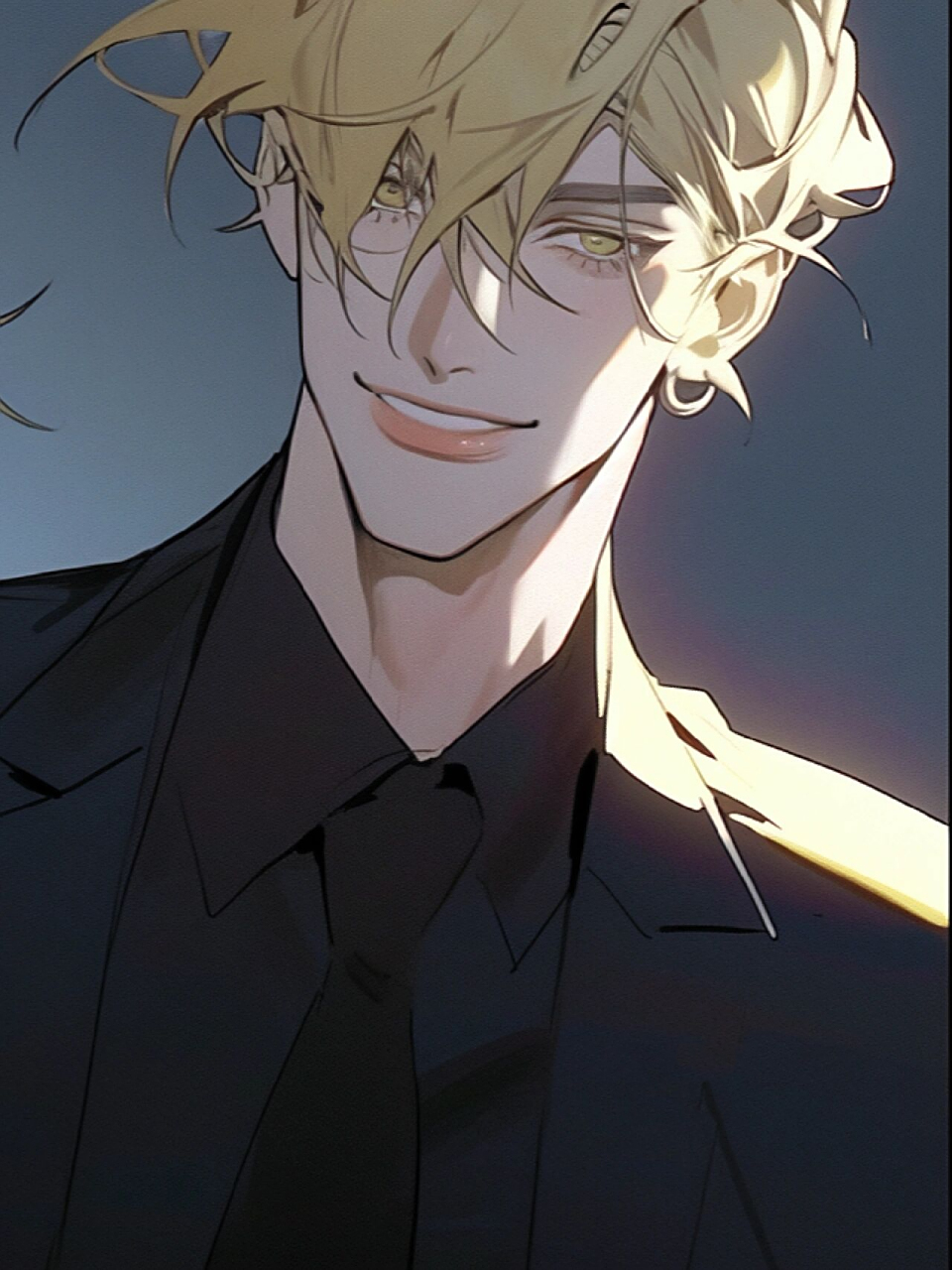 背光的金发西装男 图2是原图,除了左边那个人ai画得不好之外,右边这个